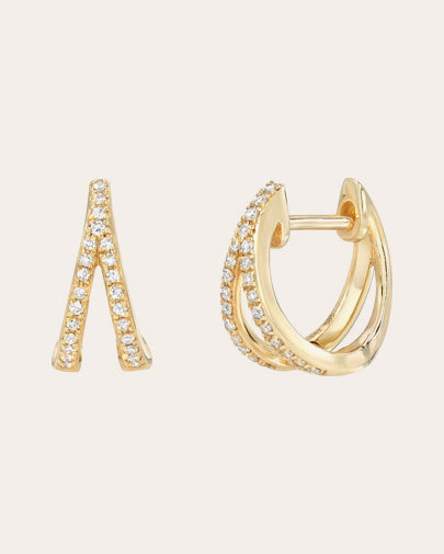 14K Gold Diamond Split Hoop Earrings