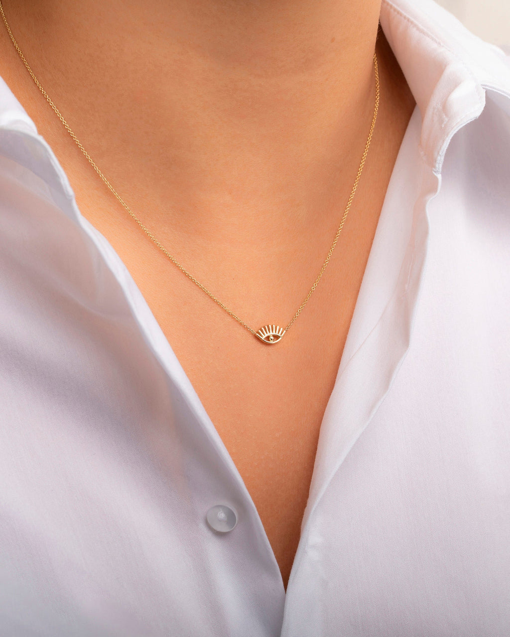 Eyelash Evil Eye 14K Gold Pendant Necklace