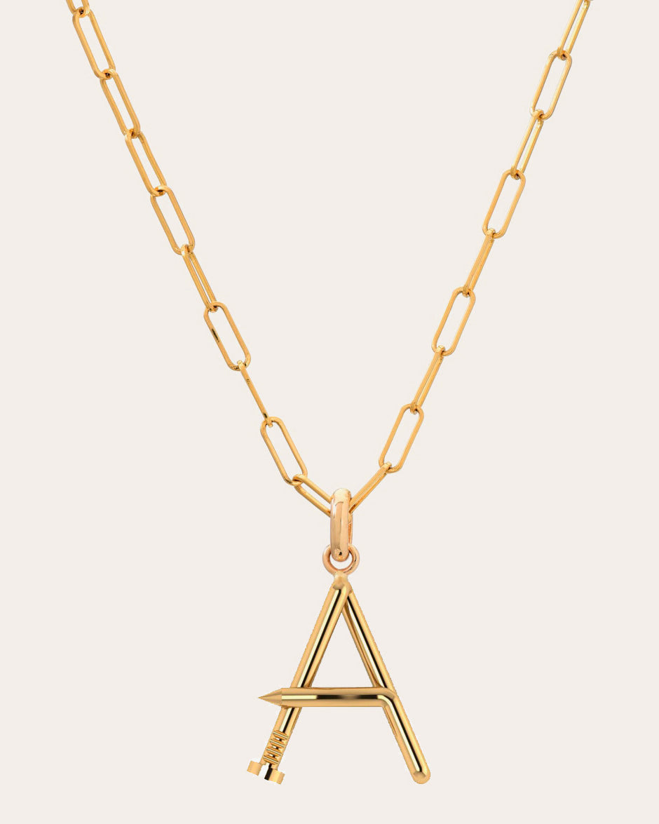 Large Nail 14K Gold Diamond Initial Pendant Necklace