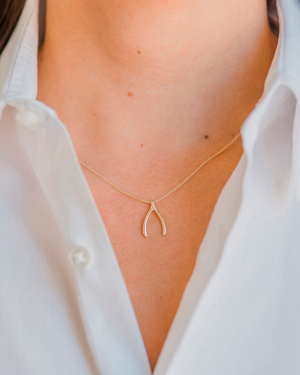 Wishbone 14K Gold Pendant Necklace